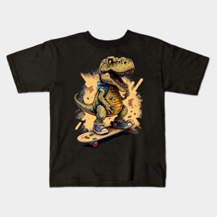 Skateboarding T-rex Dinosaur Kids T-Shirt